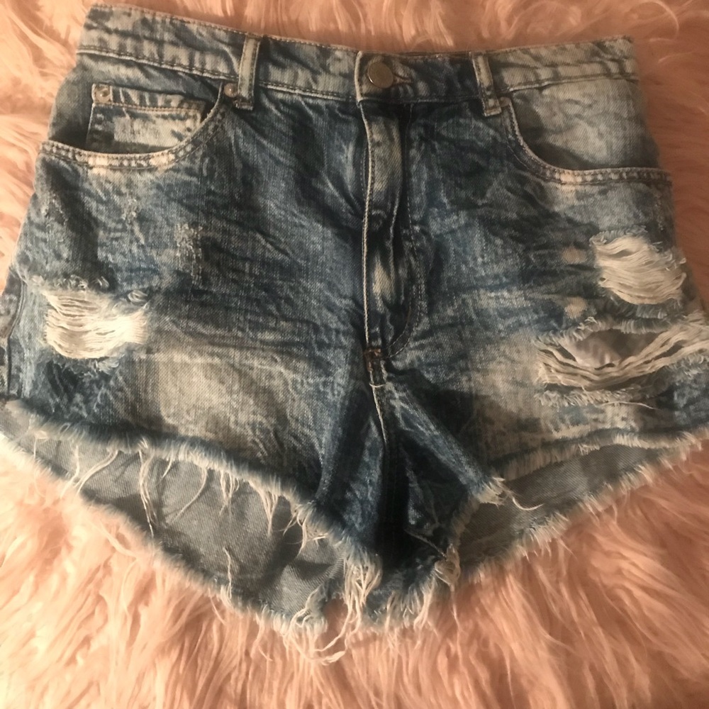 Acid wash denim shorts